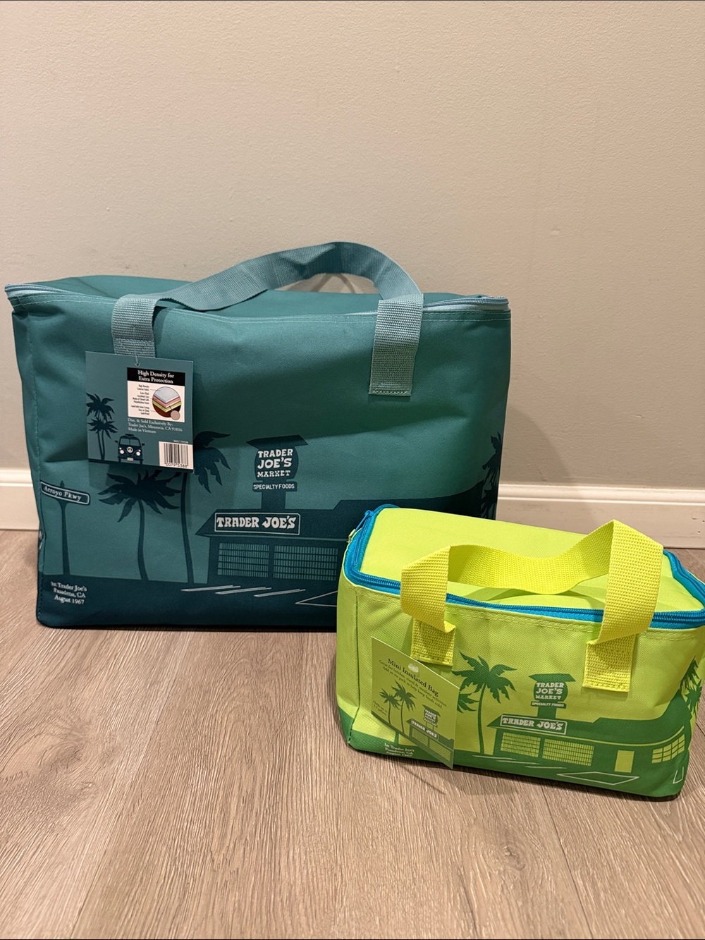Trader Joe's Insulated Market Bags - Teal & Lime